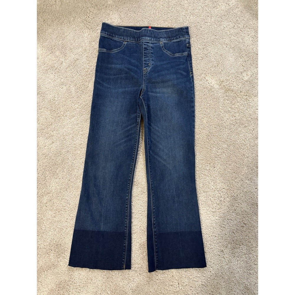 Spanx Cropped Flare Denim Jeans Womens M Dark Wash Stretch WaistCasual Classic